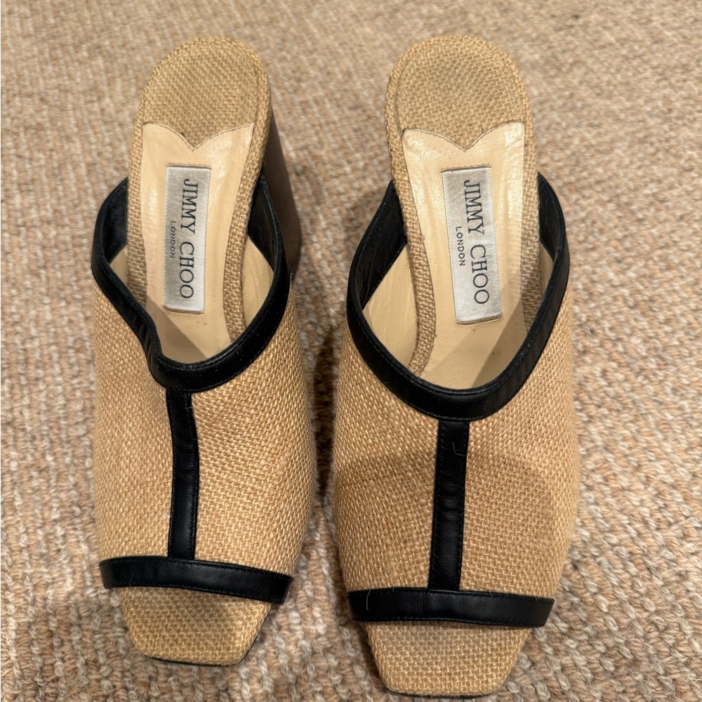 Jimmy Choo Raffia T-Strap Mule Sandals